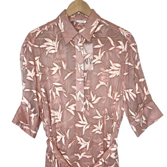 Zara Sheer Embroidered Pink Midi Dress size Small - Picture 3 of 6